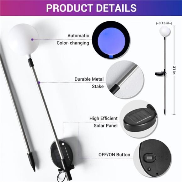 Solar Garden Lights 6 Pack, Solar Globe Lights Outdoor Waterproof - Picture 5 of 7